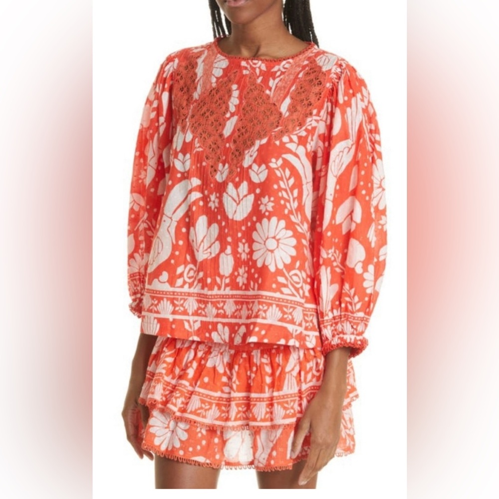 Farm Rio Orange Jungle Blouse Size S Like new Never worn